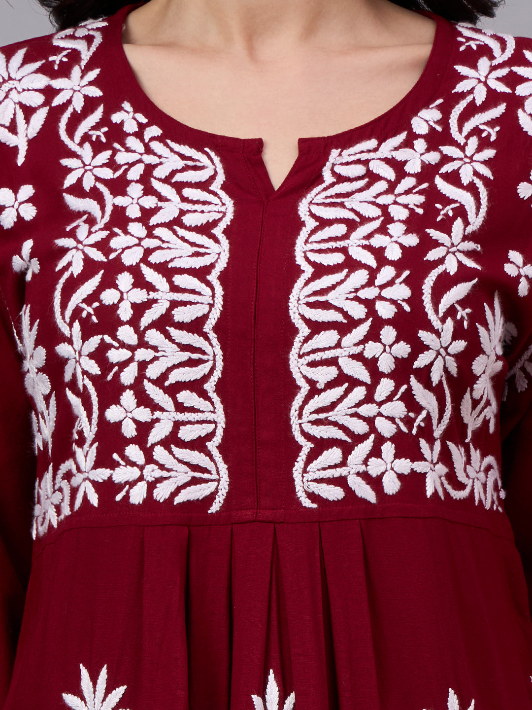 Premium Chikankari Set crafted from soft rayon fabric with intricate handcrafted embroidery, an elegant A-line silhouette, and coordinated palazzo for everyday ethnic fashion.