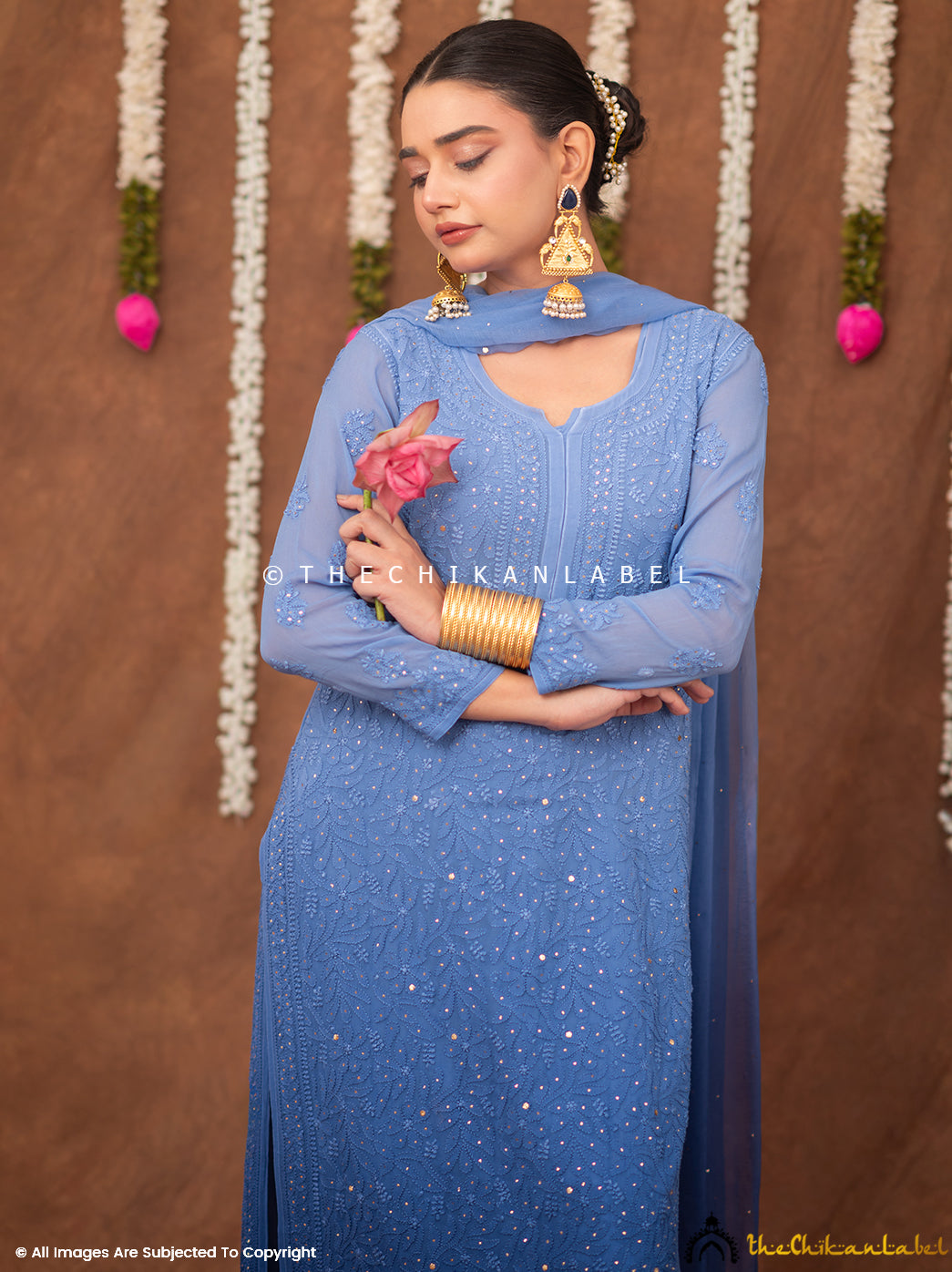 Miraya Chikankari Viscose Kurta Set with Dupatta - Blue