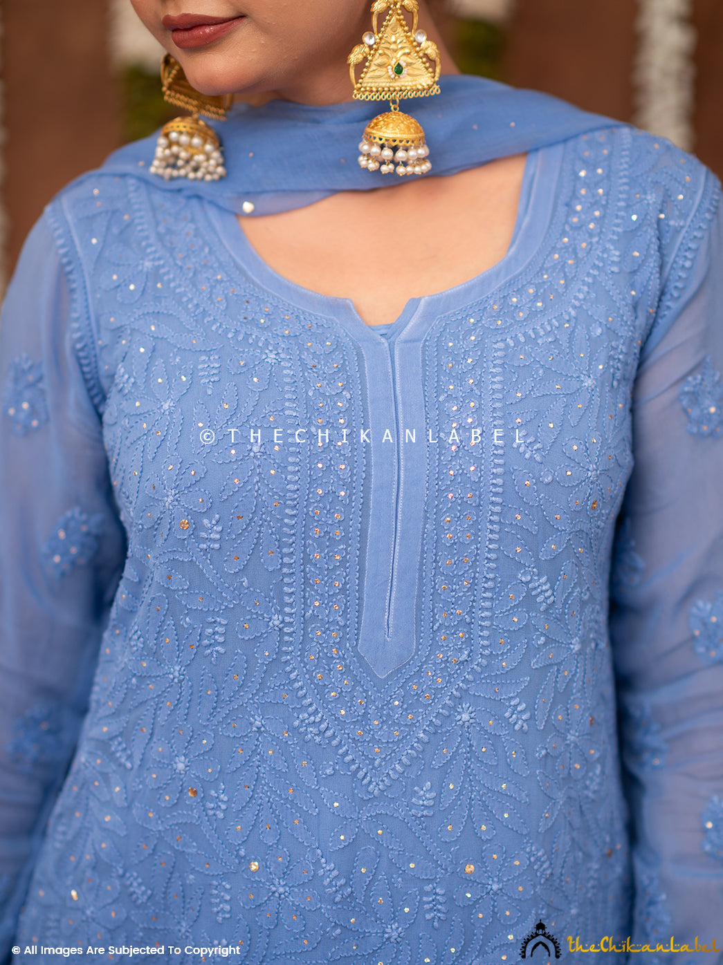 Miraya Chikankari Viscose Kurta Set with Dupatta - Blue