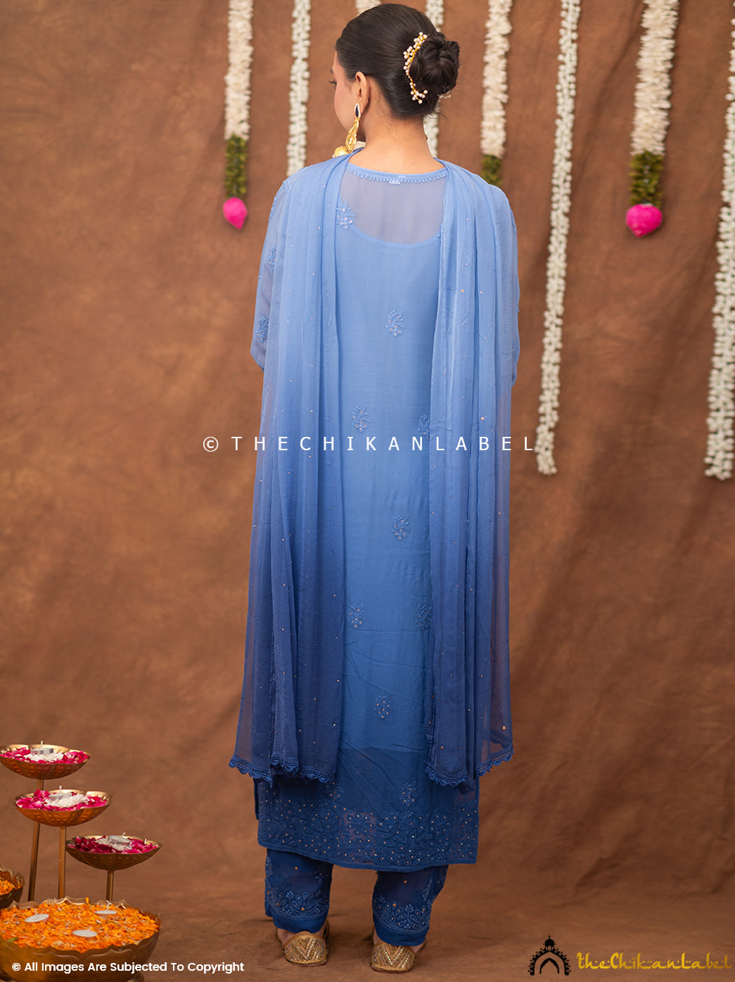 Miraya Chikankari Viscose Kurta Set with Dupatta - Blue