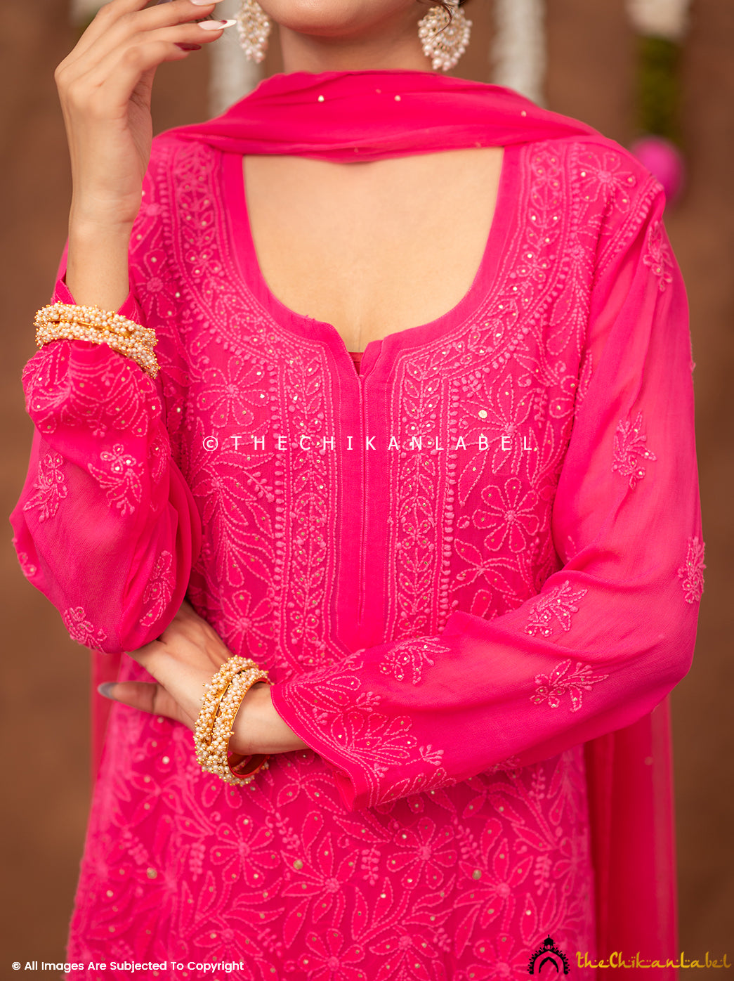 Miraya Chikankari Viscose Kurta Set with Dupatta - Pink