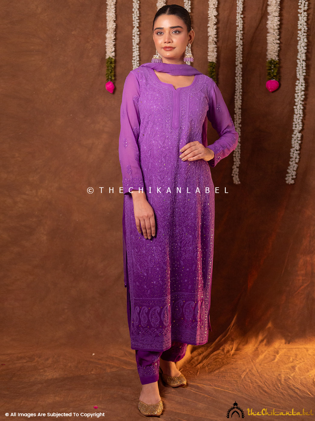 Miraya Chikankari Viscose Kurta Set with Dupatta - Purple