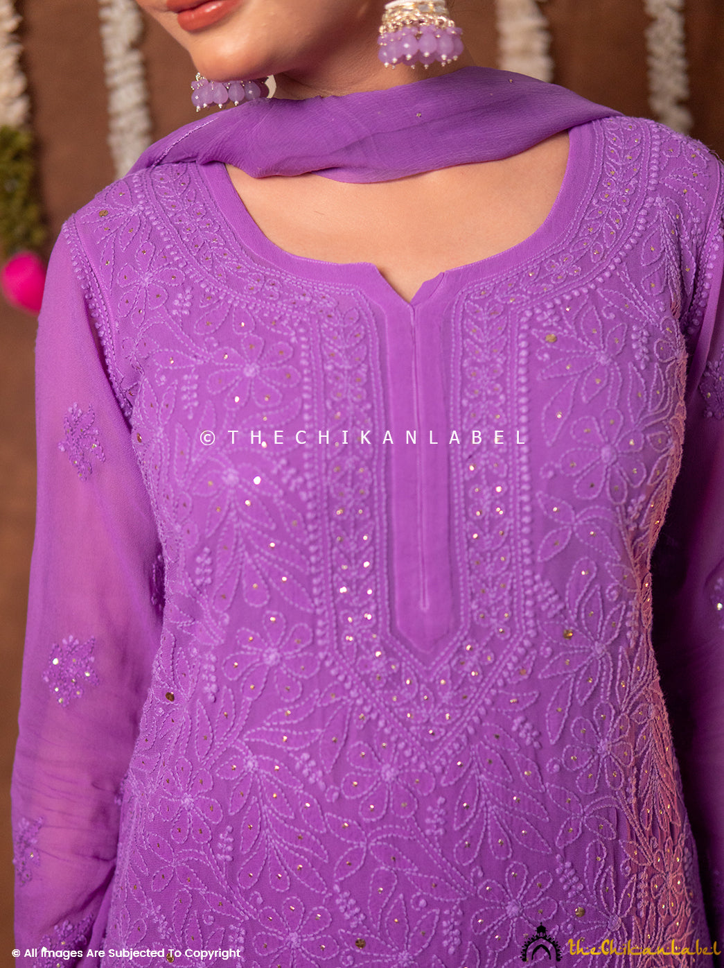 Miraya Chikankari Viscose Kurta Set with Dupatta - Purple