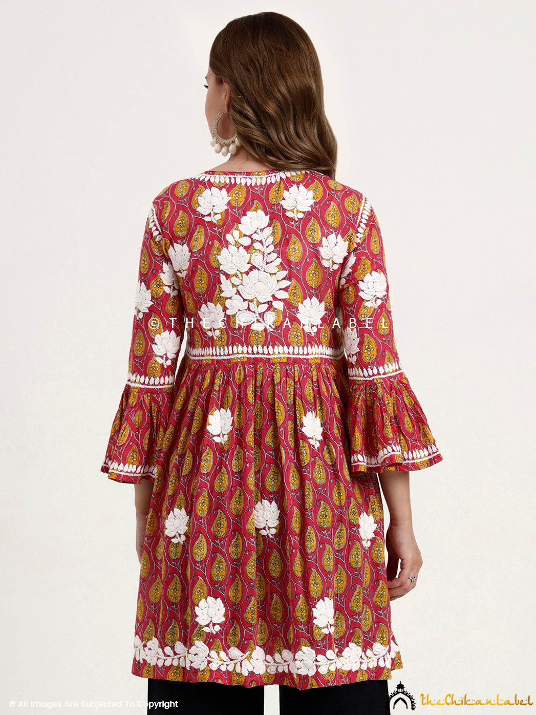 Pink Aamira Mulmul Printed Chikankari Peplum Top