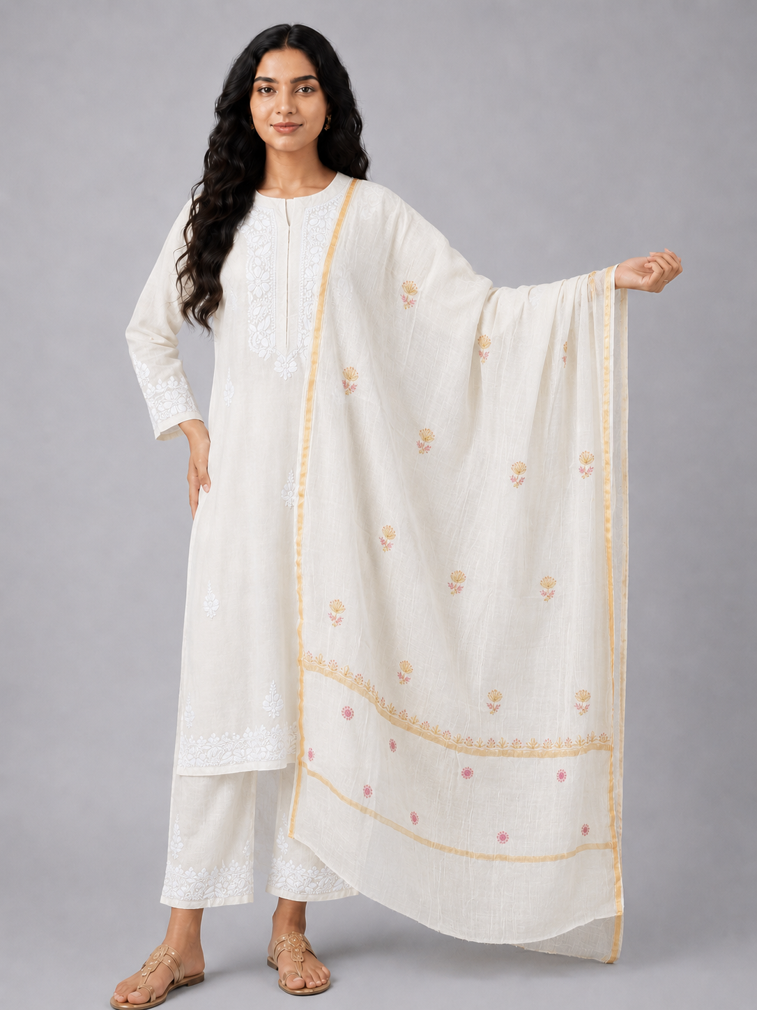 Purple Mul Chanderi Chikankari Dupatta