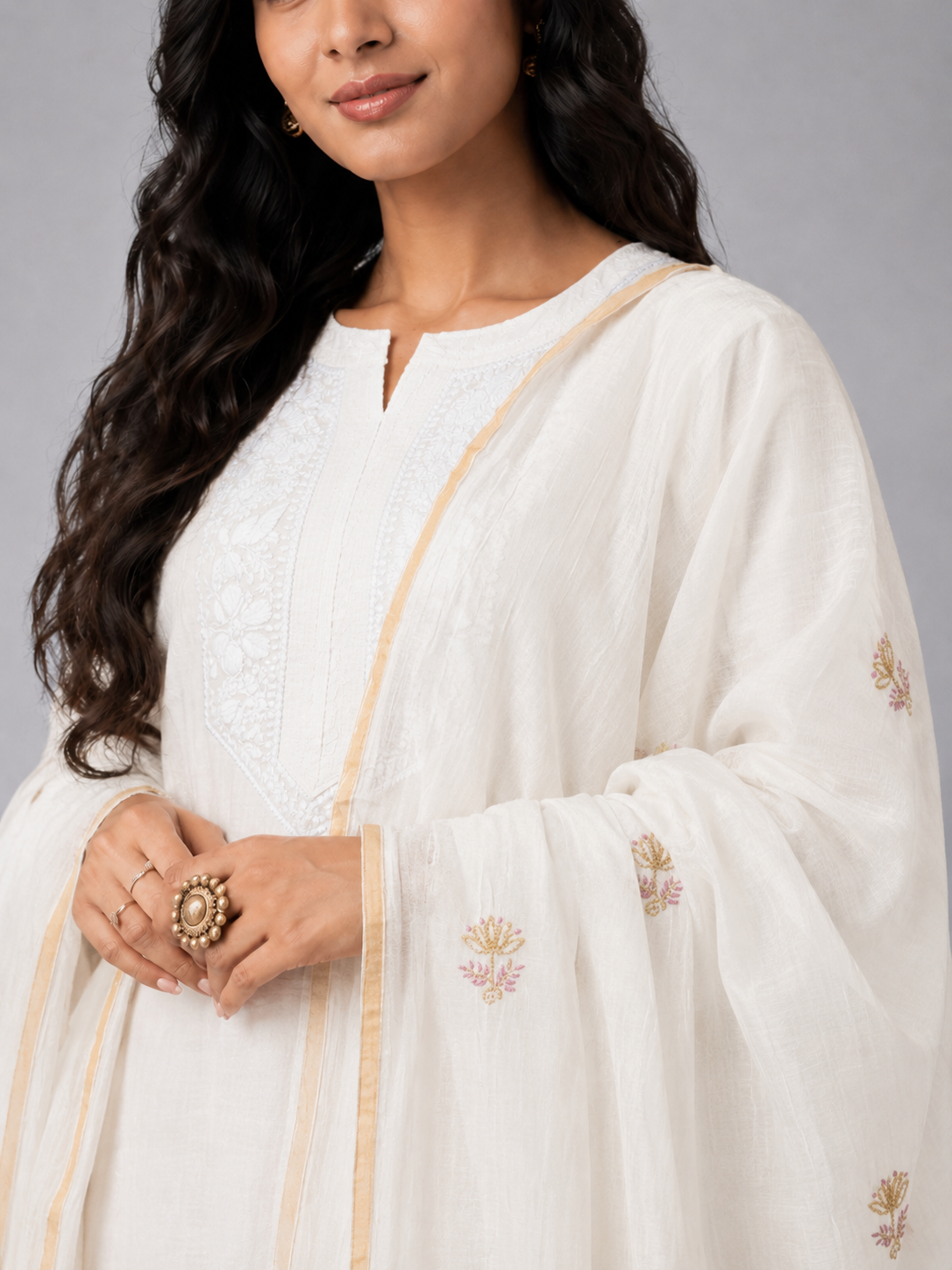 Purple Mul Chanderi Chikankari Dupatta