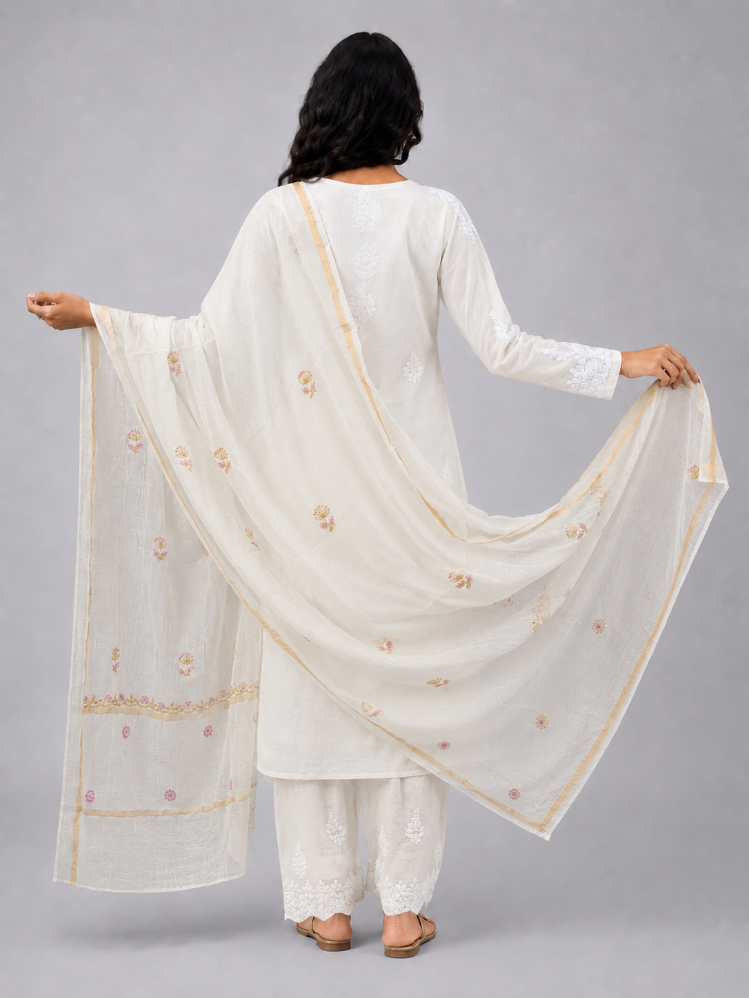 Purple Mul Chanderi Chikankari Dupatta
