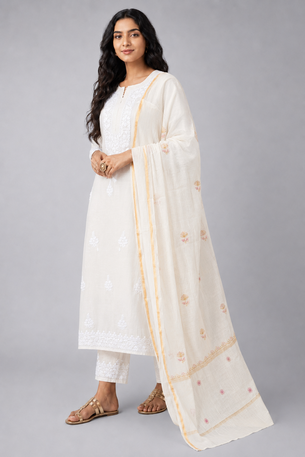 Purple Mul Chanderi Chikankari Dupatta