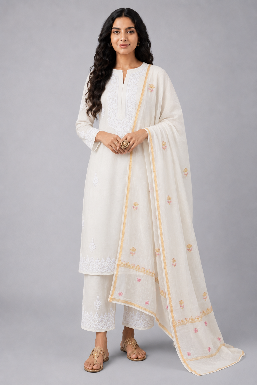 Purple Mul Chanderi Chikankari Dupatta