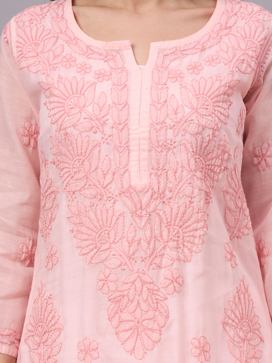Women's Cotton Straight Kurti with authentic handcrafted Chikankari embroidery and soft inner lining, designed for comfortable regular wear, office wear, and casual ethnic styling.