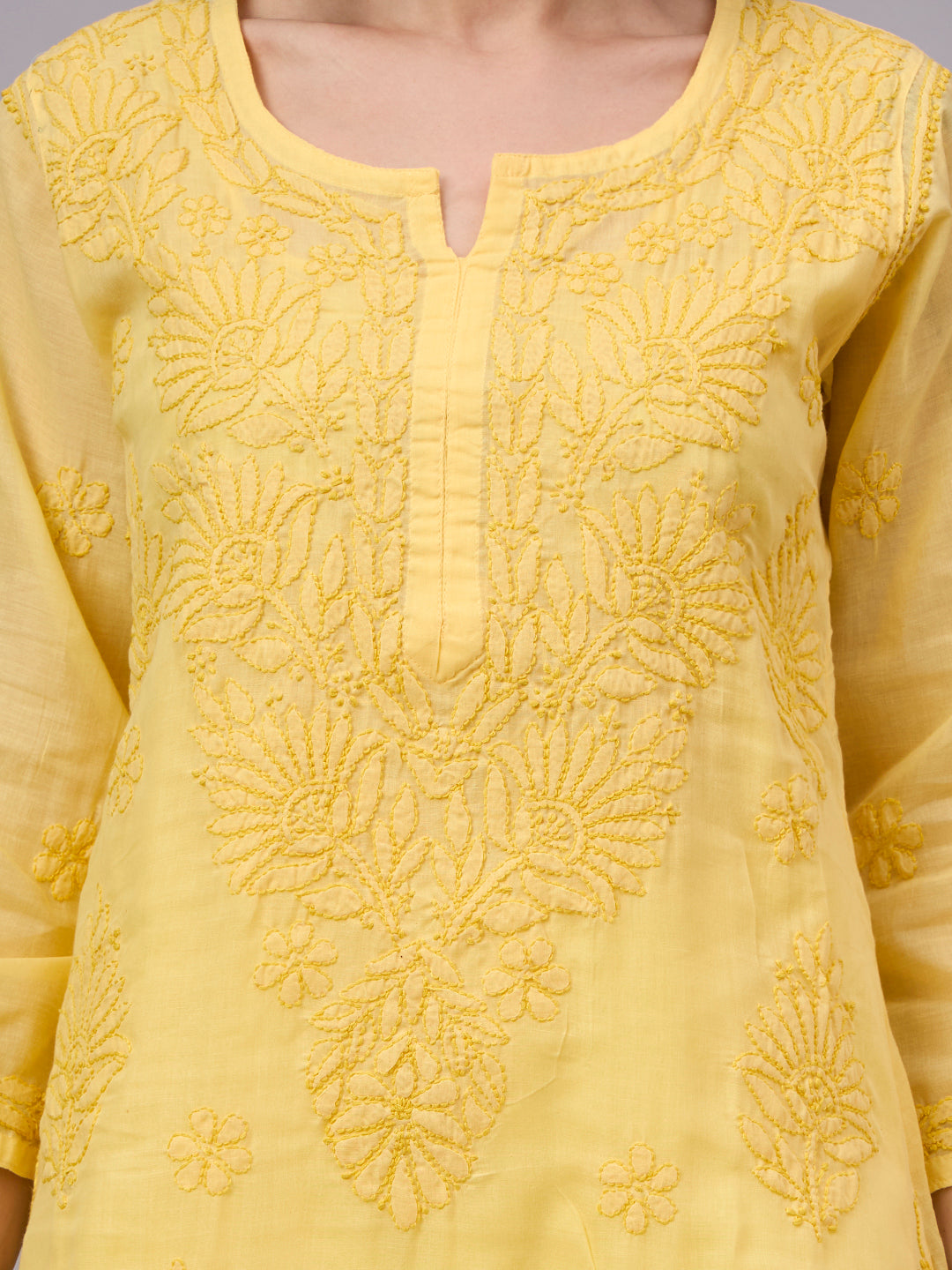 Traditional Cotton kurta with inner featuring artisan-crafted Chikankari embroidery, straight-cut design, and lightweight comfort for modern ethnic wardrobes.