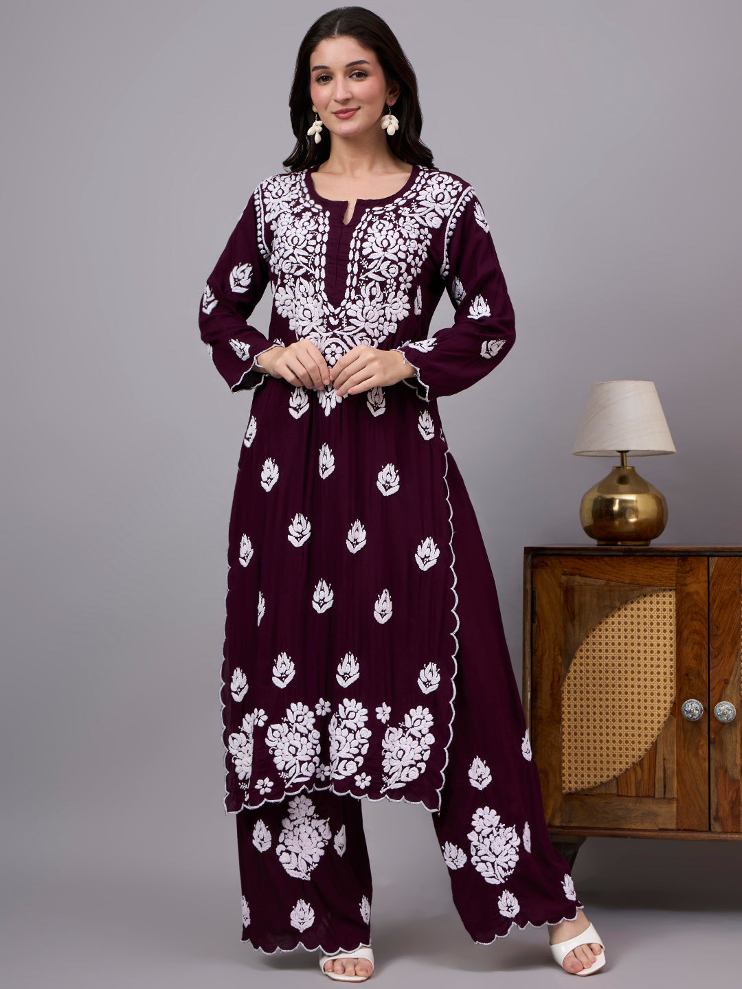 Stylish trending Chikankari set made with premium modal fabric, authentic handcrafted embroidery, and a comfortable fit for festive and regular wear styling.