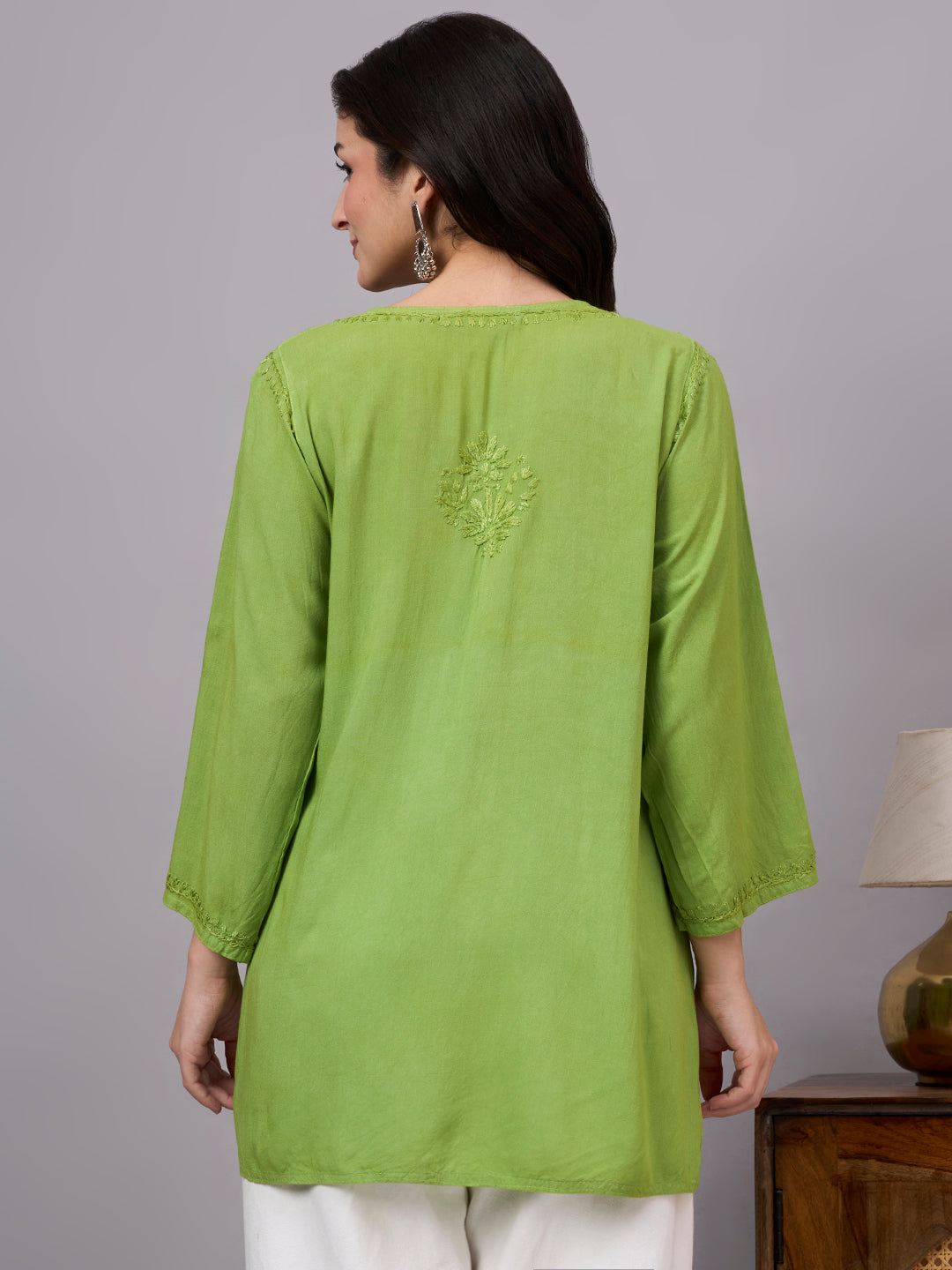 Premium Chikankari embroidered kurta featuring breathable rayon material, relaxed silhouette, and stylish regular wear ethnic fashion