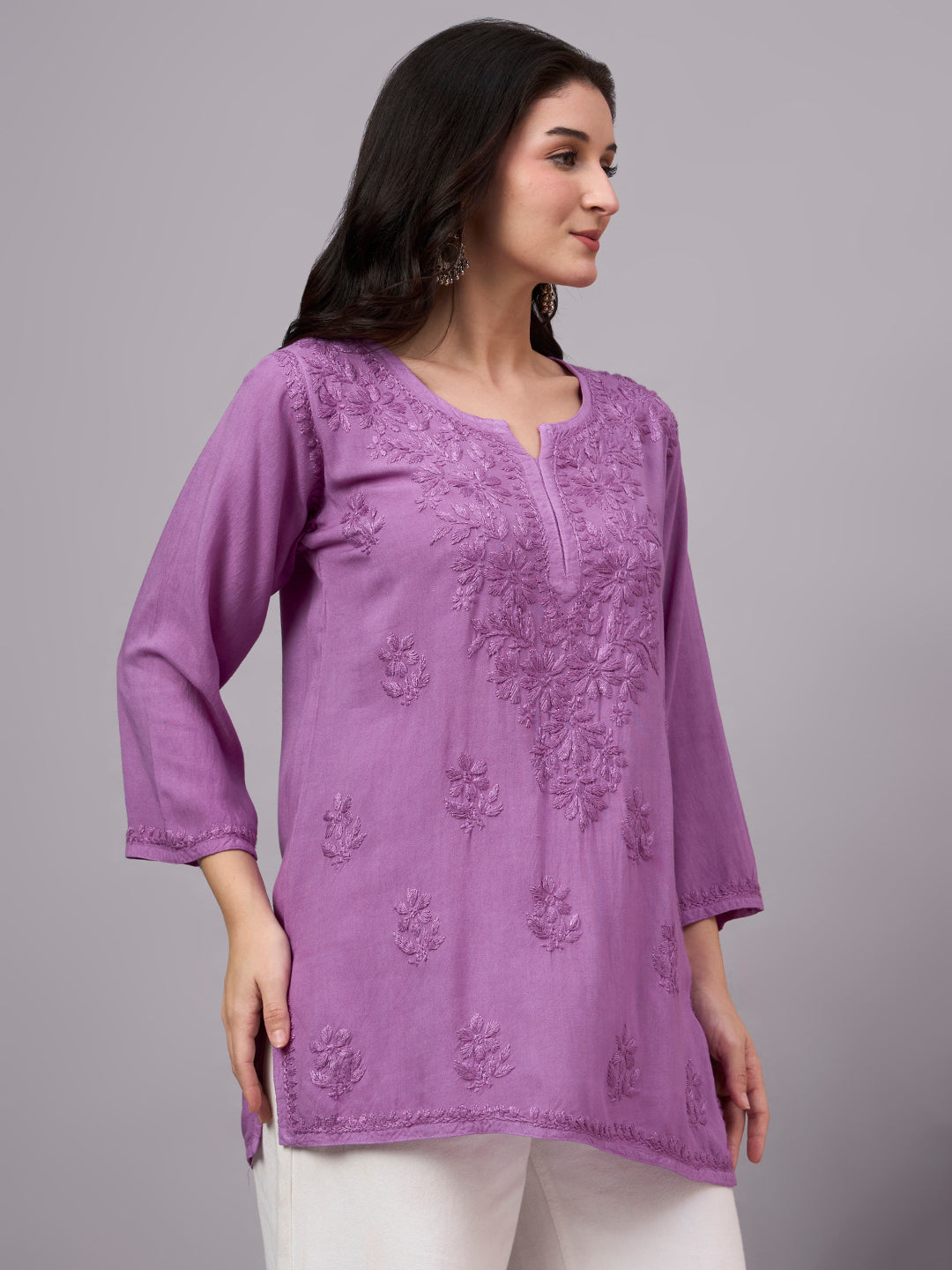 Women’s Chikankari top crafted in soft rayon fabric with beautiful embroidery patterns, perfect for everyday ethnic wardrobe essentials