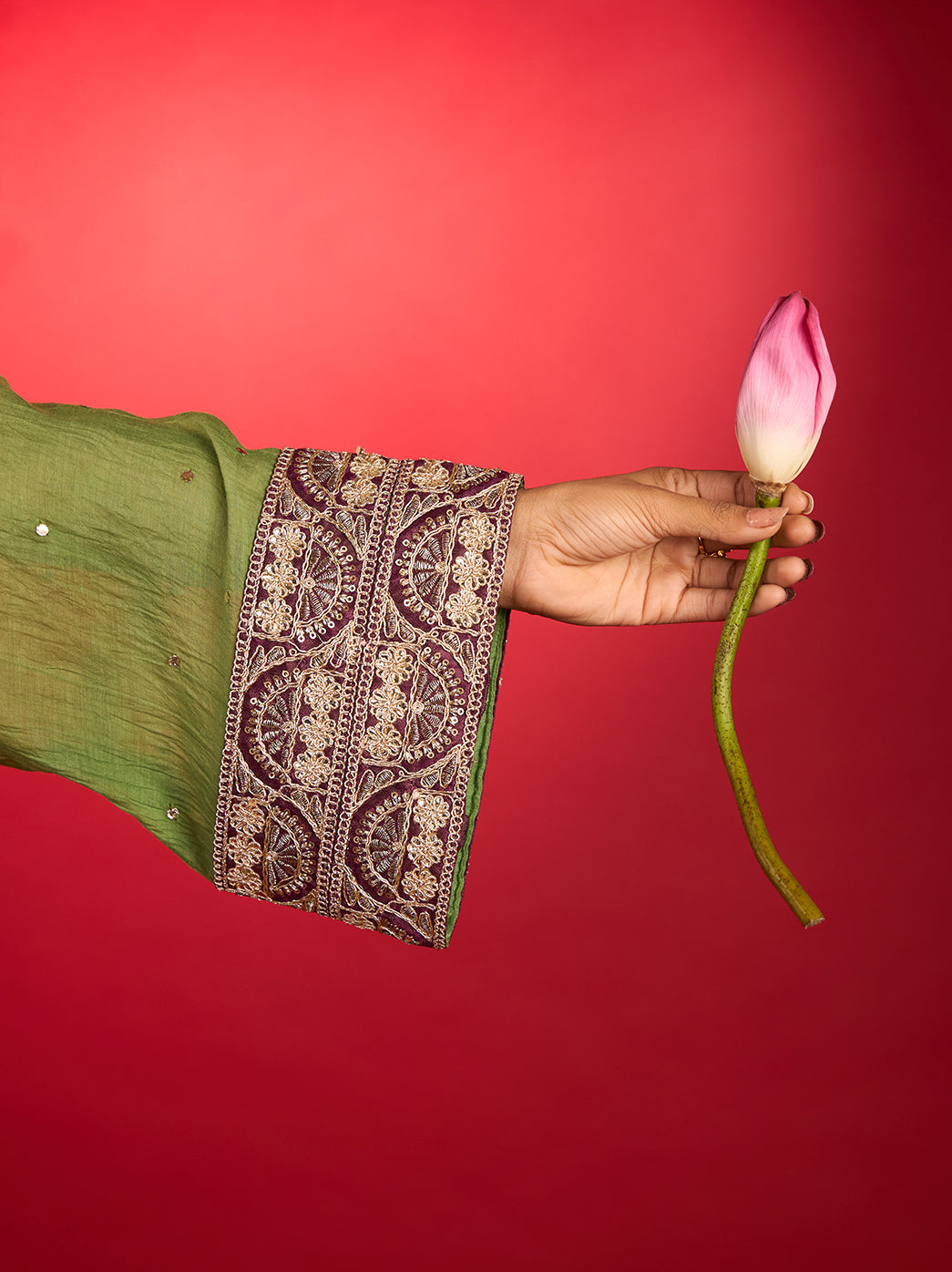 Noorani Mul Chanderi Short Kurti Farshi Set – Green & Wine