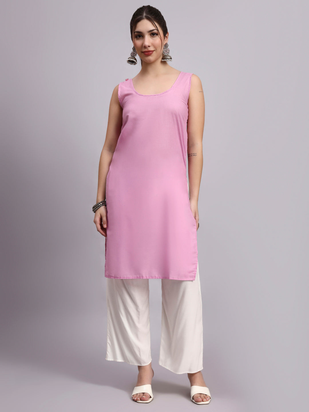Straight cut women kurta with intricate embroidery work and breathable cotton fabric for daily fashion