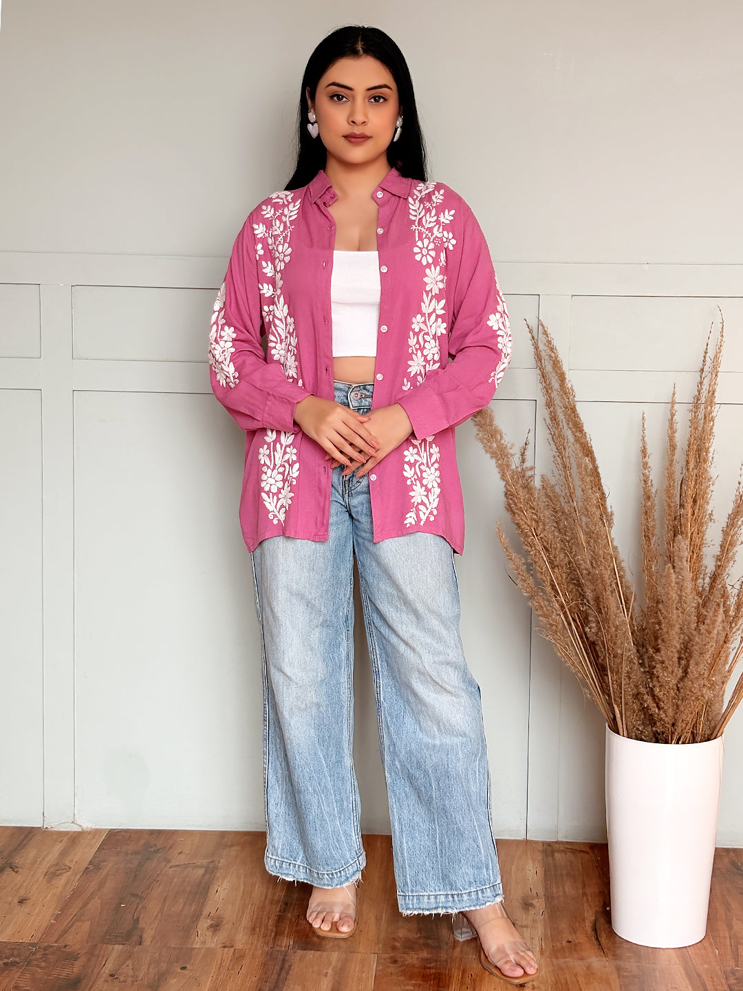 Anvika Rayon Chikankari Shirt - Onion Pink