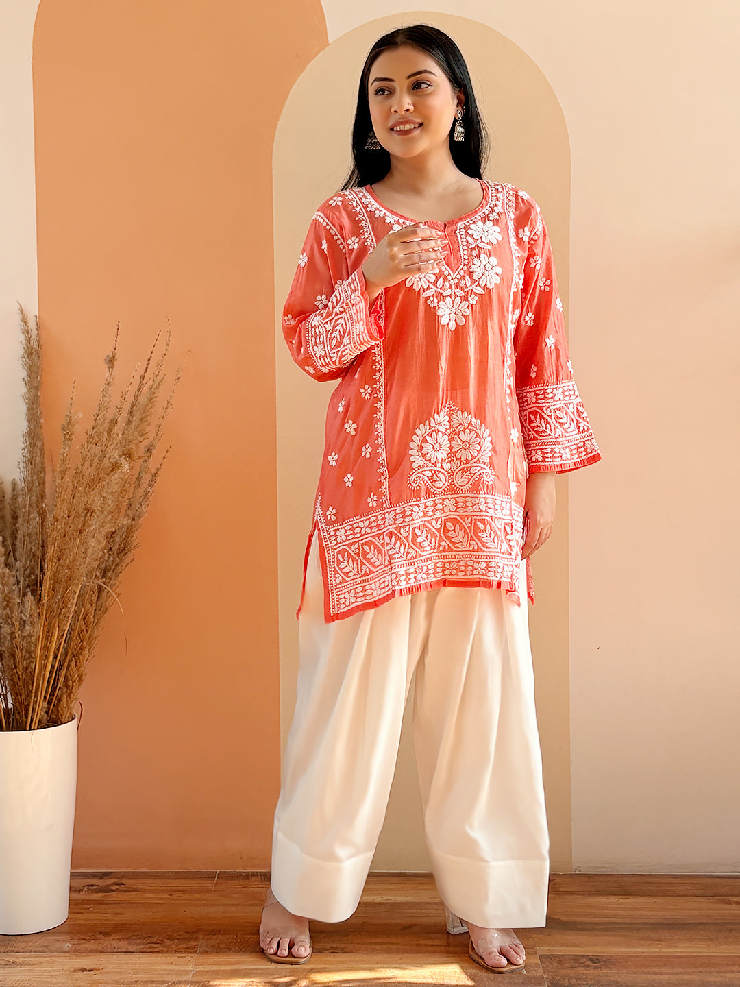 Orange Chanderi Chikankari Farshi Salwar Set