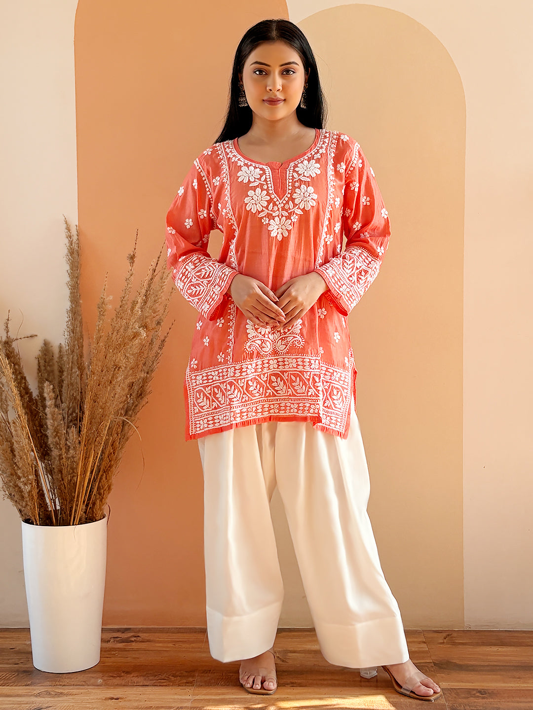 Orange Chanderi Chikankari Farshi Salwar Set