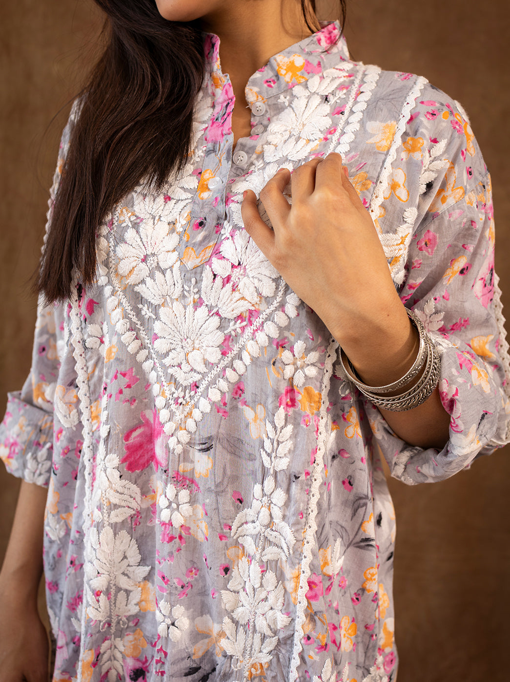 Orange Mulmul Chikankari Farshi Salwar Set
