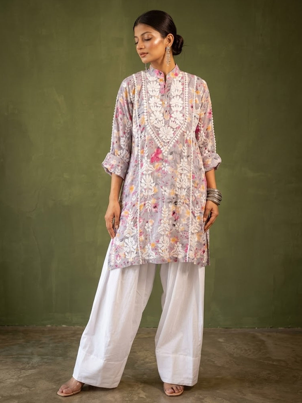 Orange Mulmul Chikankari Farshi Salwar Set