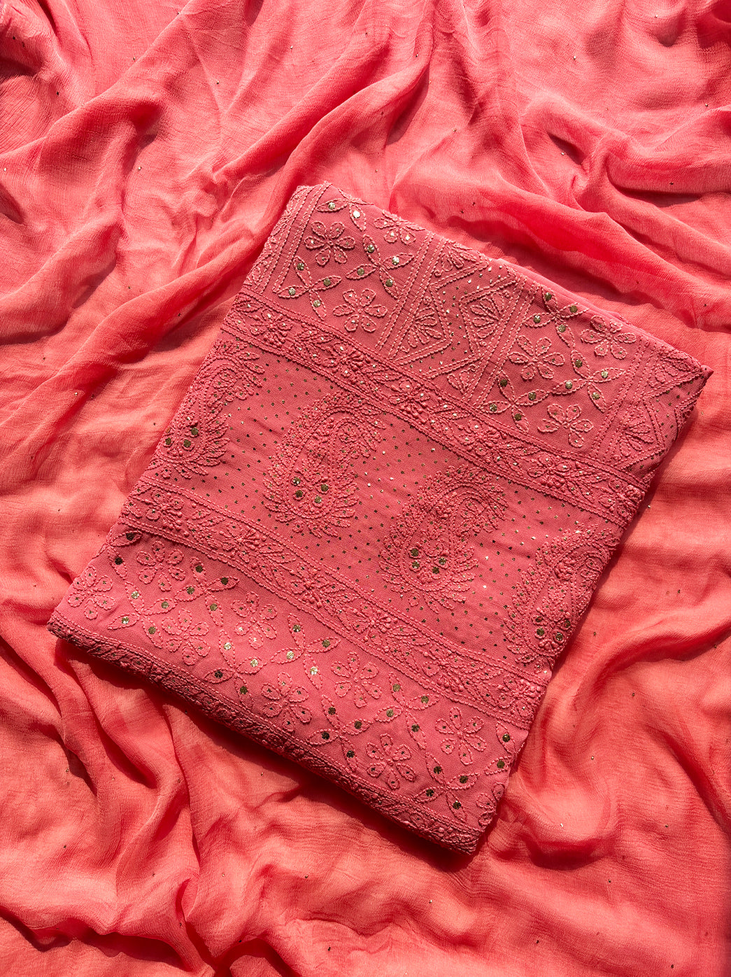 Siya Viscose Chikankari Kurti Piece with Dupatta - Peach