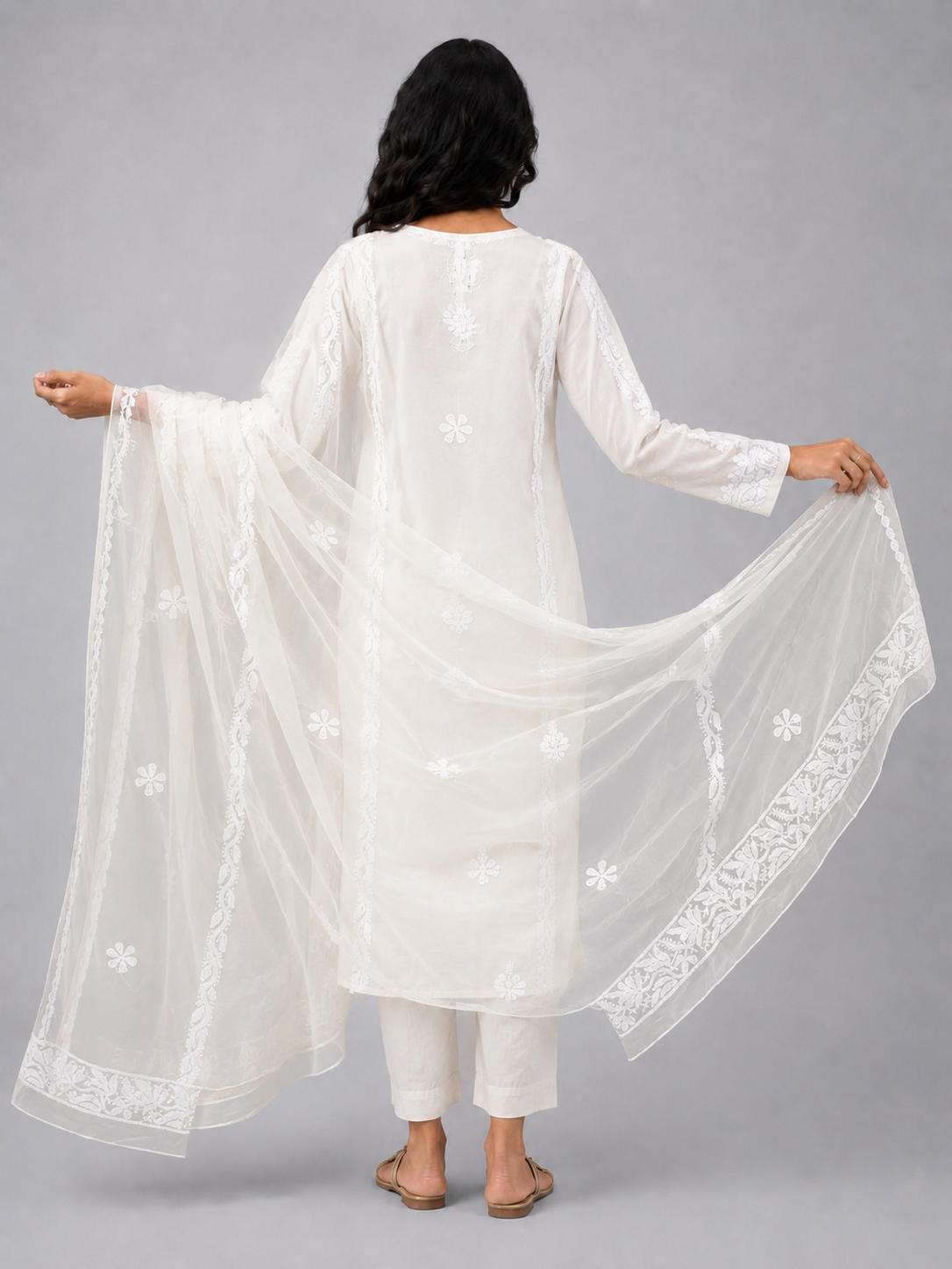 White Organza Chikankari Dupatta