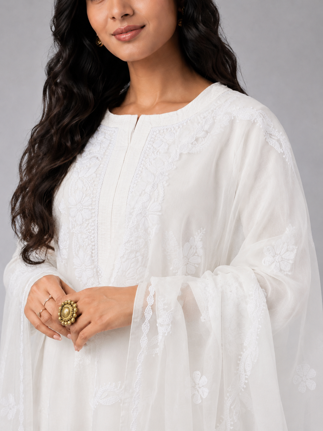White Organza Chikankari Dupatta