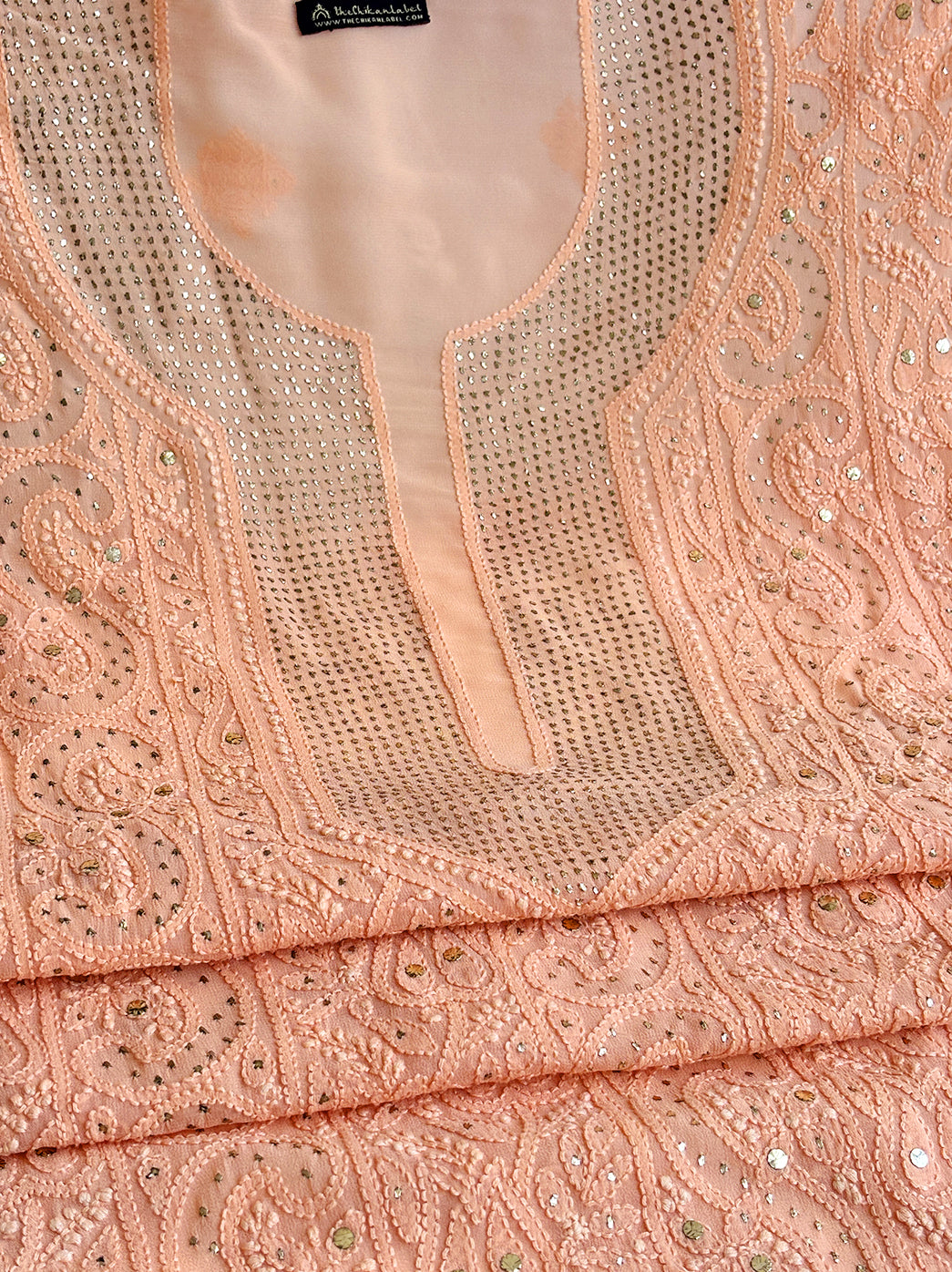 Peach Arz Viscose Chikankari Un-Stitched Kurta