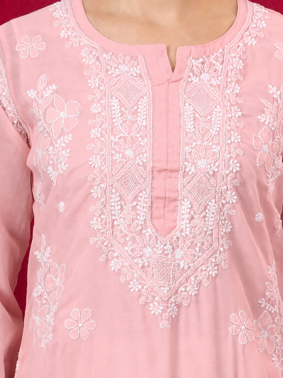 Chhavi Cotton Chikankari Straight Kurti with inner - Peach