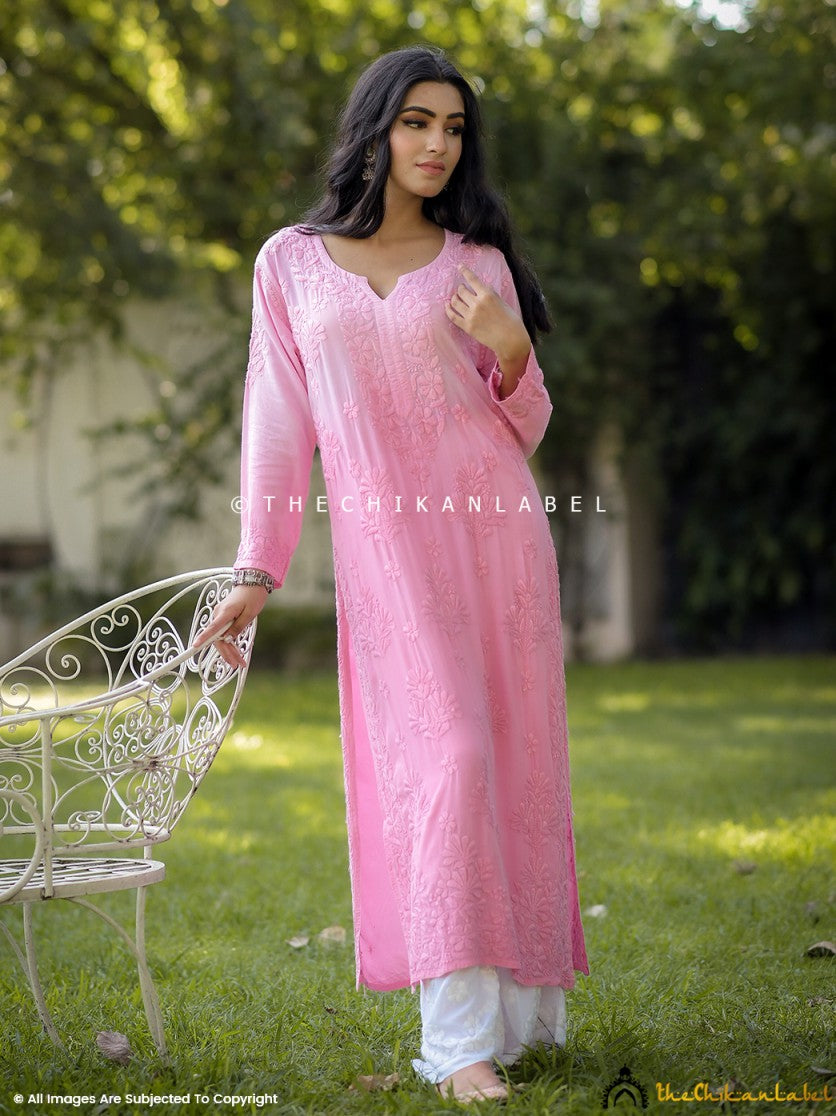 Peach Maisha Modal Chikankari Straight Kurti