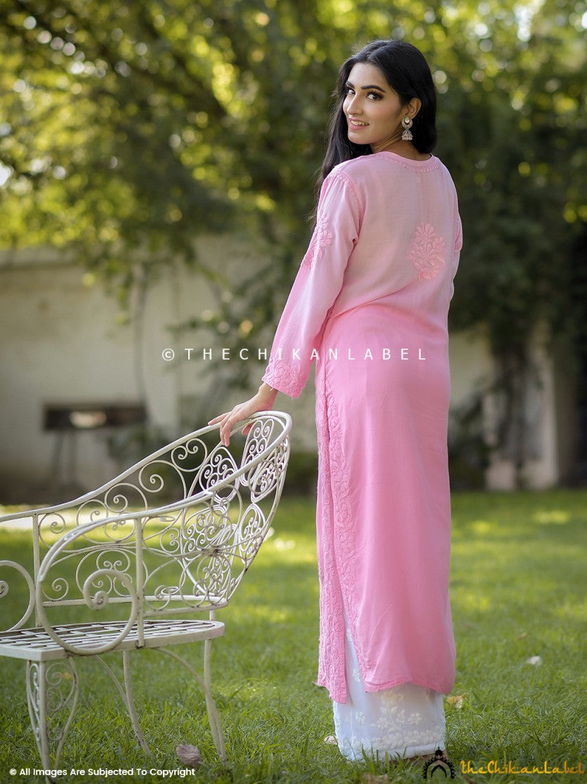Peach Maisha Modal Chikankari Straight Kurti
