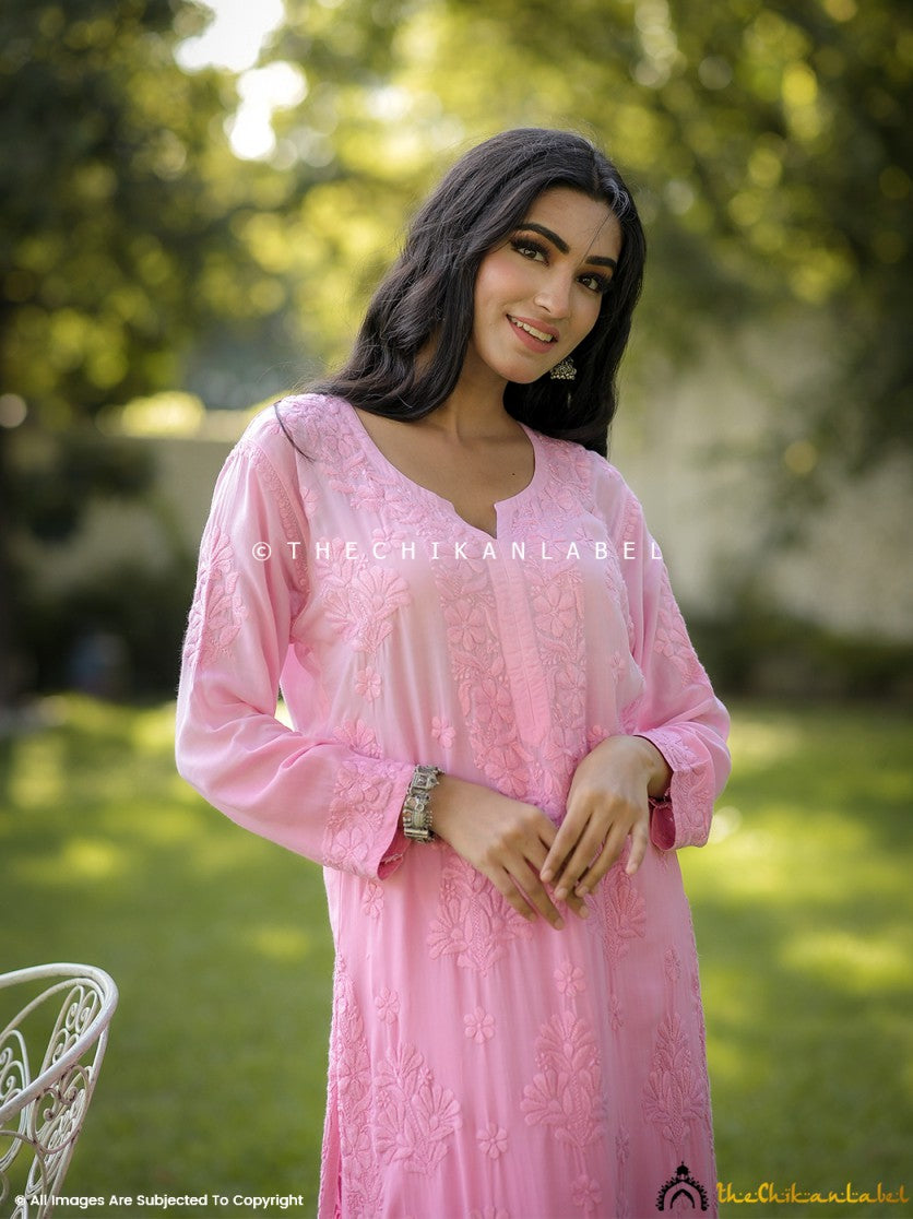 Peach Maisha Modal Chikankari Straight Kurti