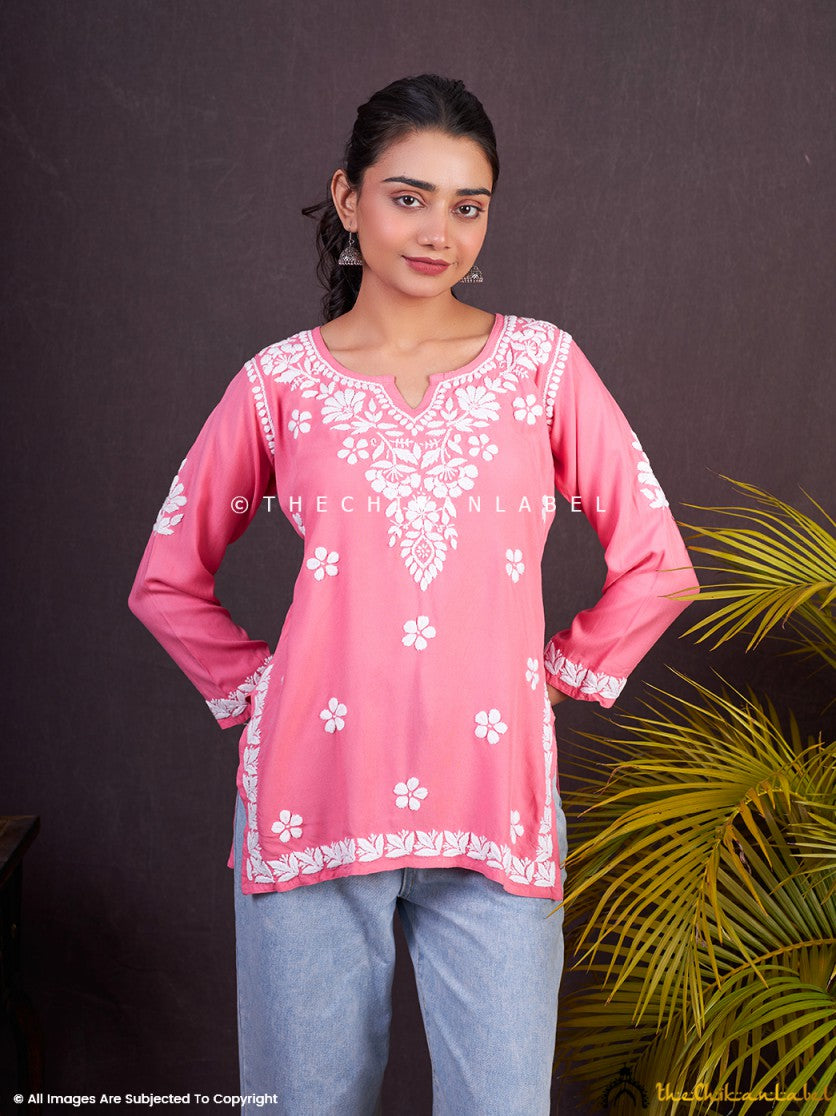 Kurta With Baggy Jeans Girl Sangeet Modal Chikankari Short Kurta