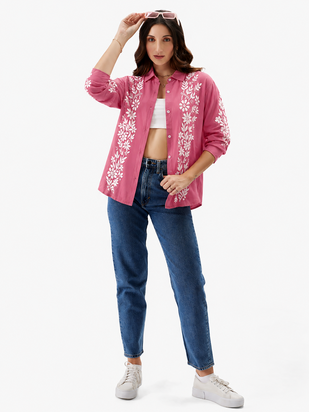 Anvika Rayon Chikankari Shirt - Onion Pink