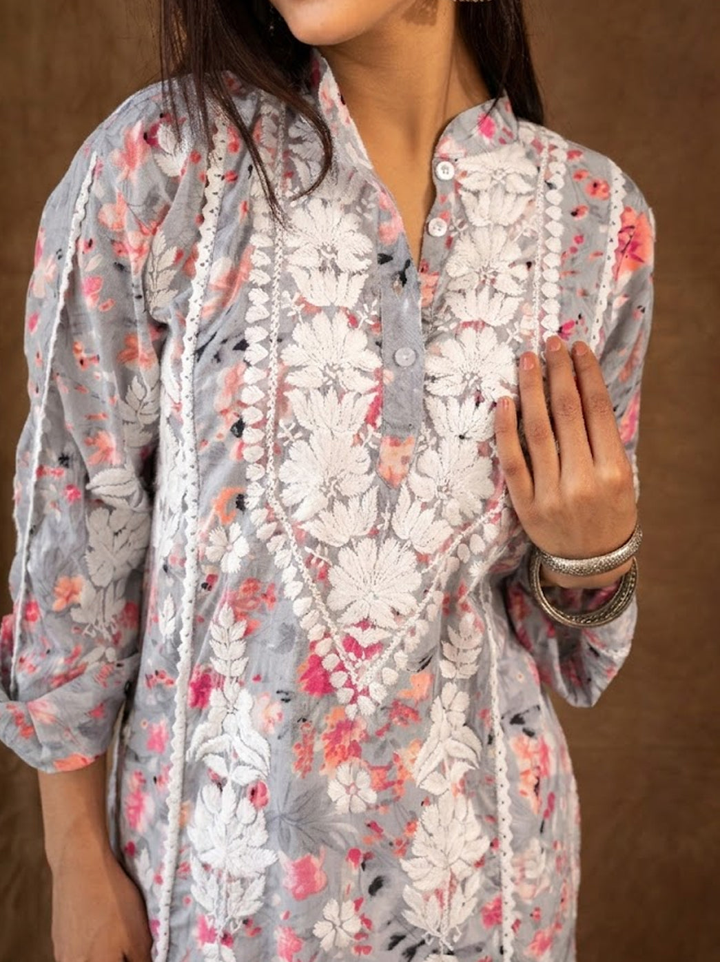 Pink Mulmul Chikankari Farshi Salwar Set