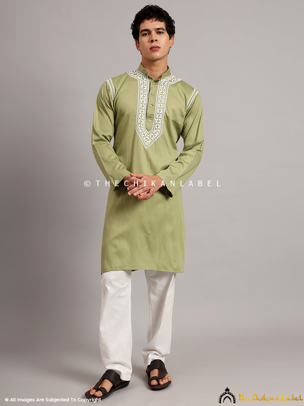 Green Uman Cotton Chikankari Men's Kurta