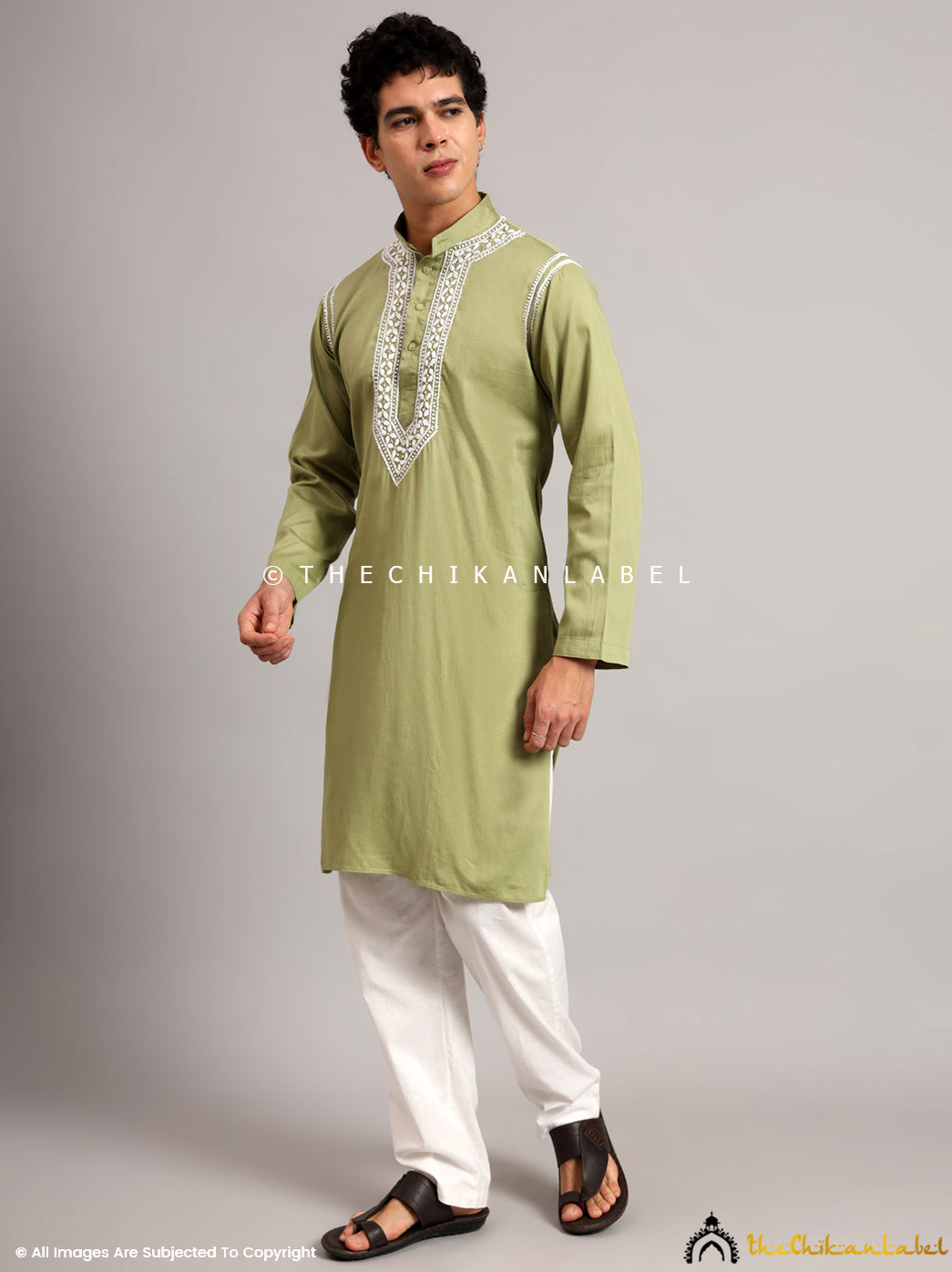 Green Uman Cotton Chikankari Men's Kurta