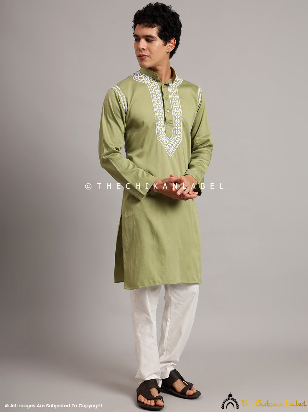 Green Uman Cotton Chikankari Men's Kurta