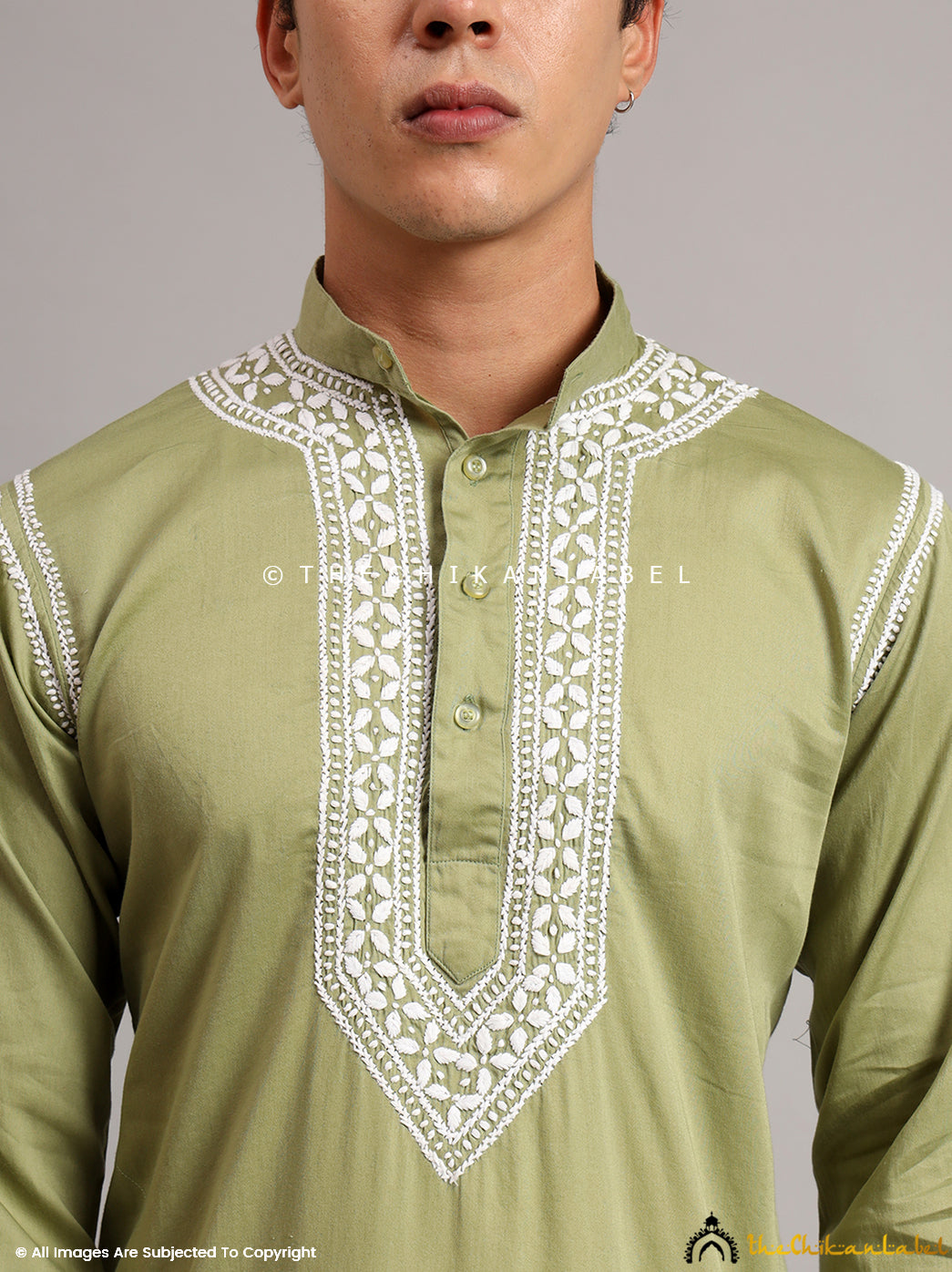 Green Uman Cotton Chikankari Men's Kurta