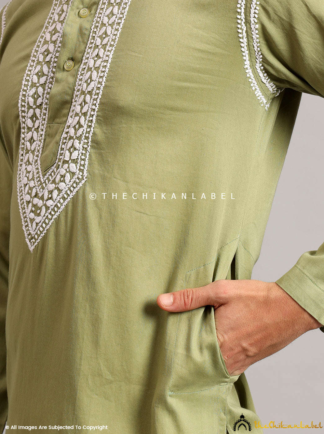 Green Uman Cotton Chikankari Men's Kurta