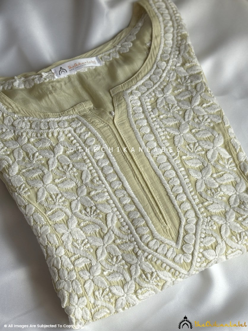 Pista Green Nabiha Crepe A-Line Chikankari Kurti