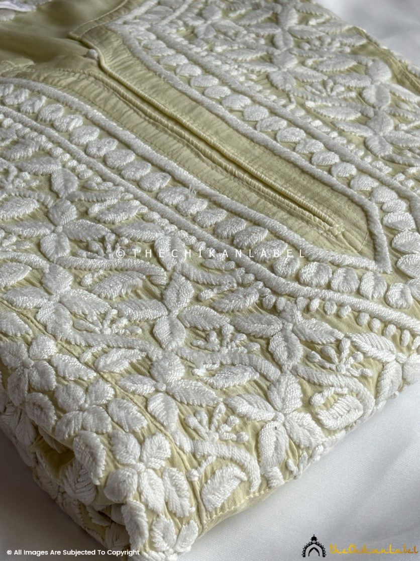 Pista Green Nabiha Crepe A-Line Chikankari Kurti