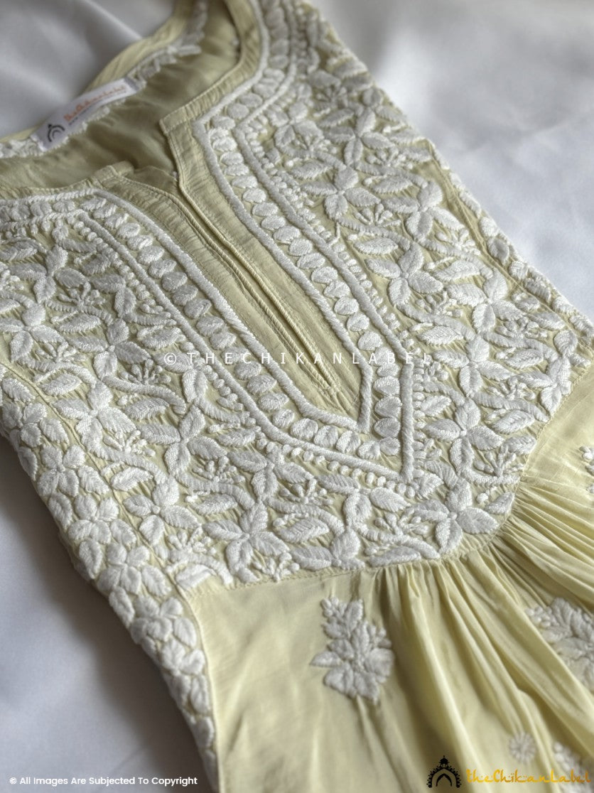 Pista Green Nabiha Crepe A-Line Chikankari Kurti