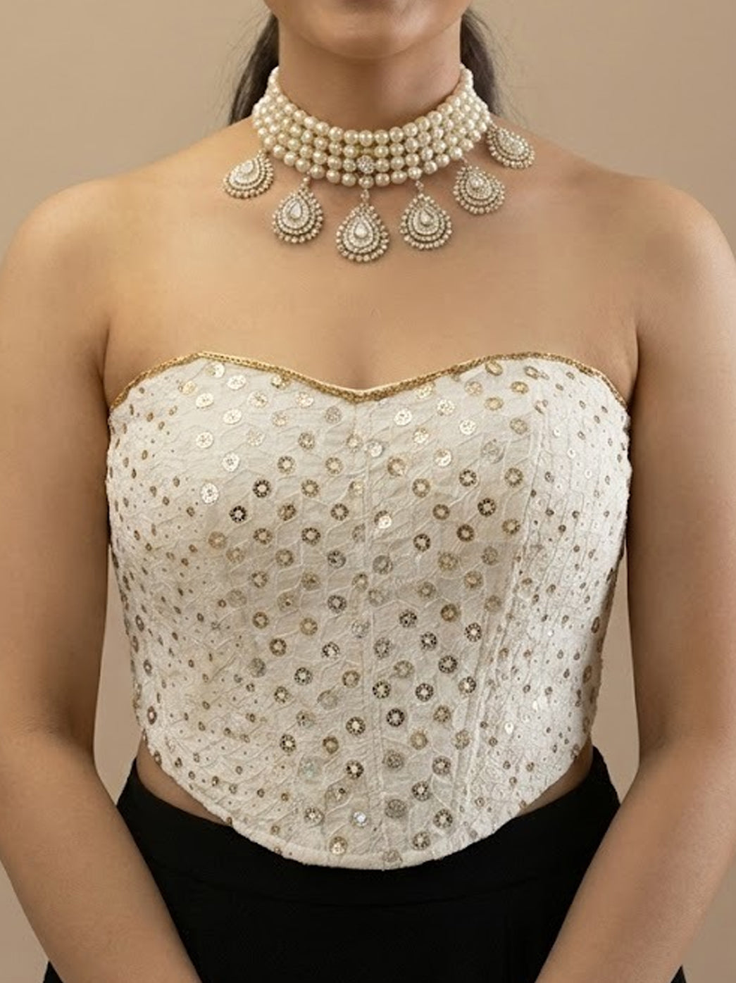 Pure Georgette Chikankari Off-Shoulder Corset Top - White