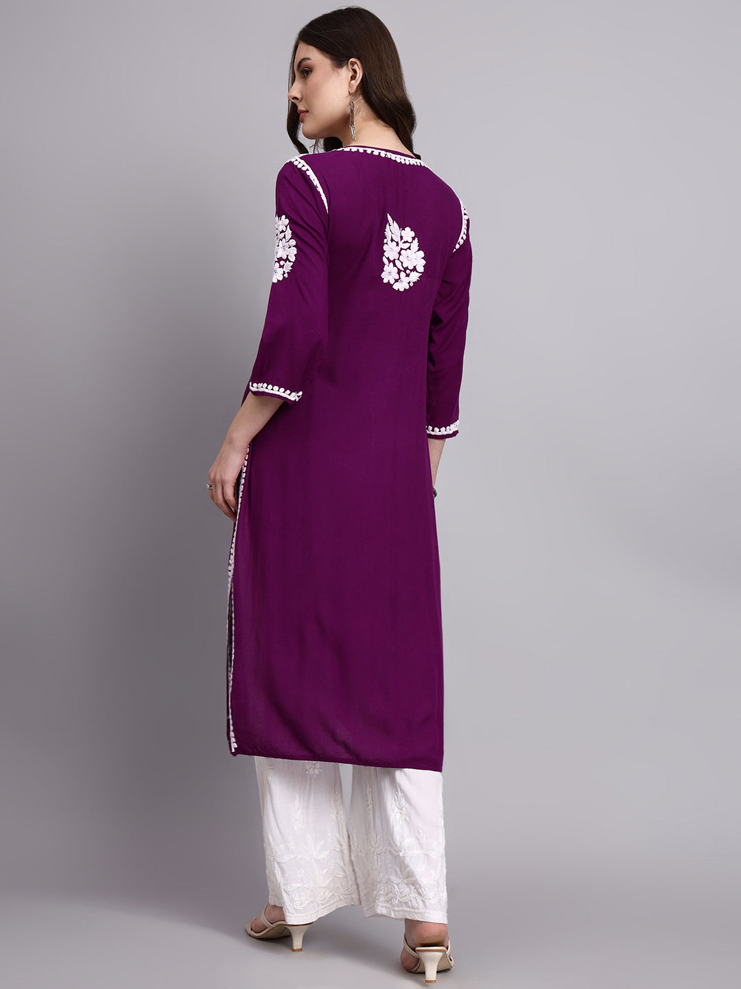 Premium rayon chikankari kurti with full handcrafted embroidery offering comfort breathability and timeless ethnic appeal
