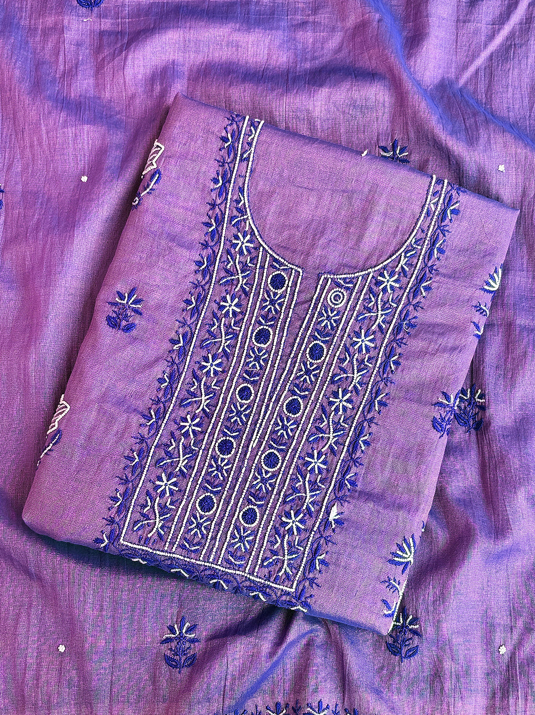 Purple UnStitched Tissue Silk Kurti Piece with Dupatta