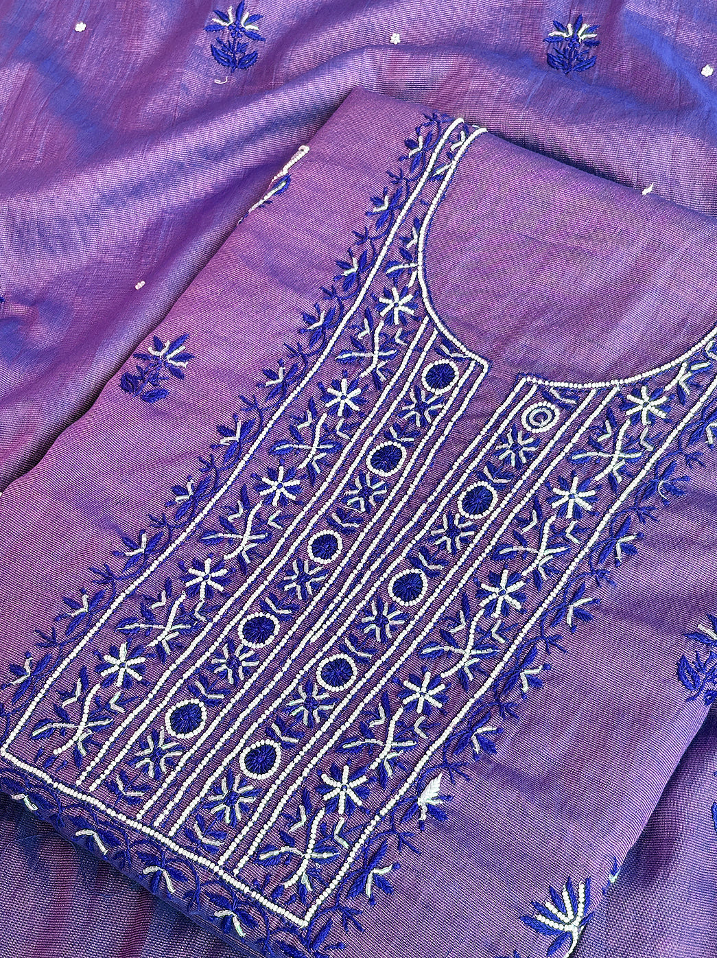 Purple UnStitched Tissue Silk Kurti Piece with Dupatta
