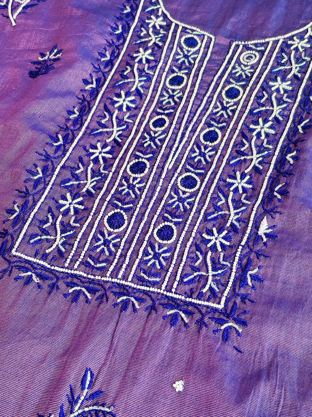 Purple UnStitched Tissue Silk Kurti Piece with Dupatta