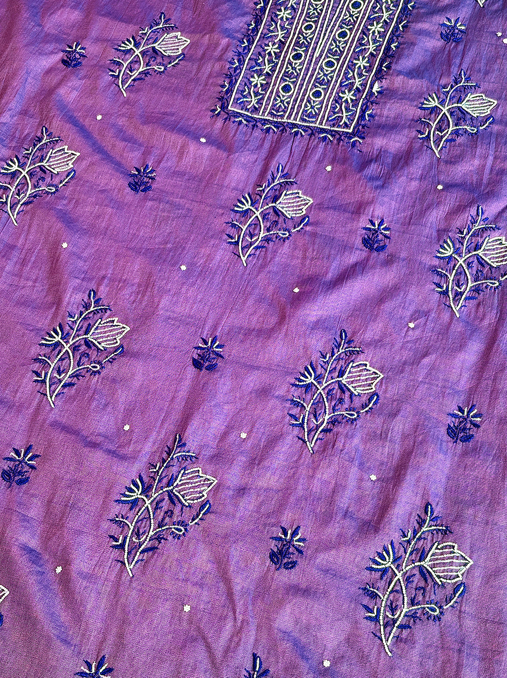 Purple UnStitched Tissue Silk Kurti Piece with Dupatta
